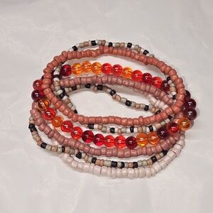 Elegant Beaded Bracelet Set in Pink and Red/Orange